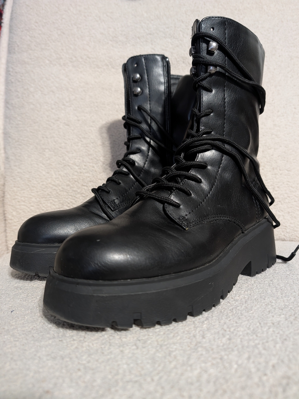 Madden Girl Black Chunky Lace-Up Combat Boots